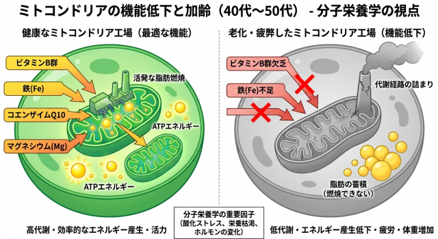 ミトコンドリアの機能低下（エネルギー産生不足）