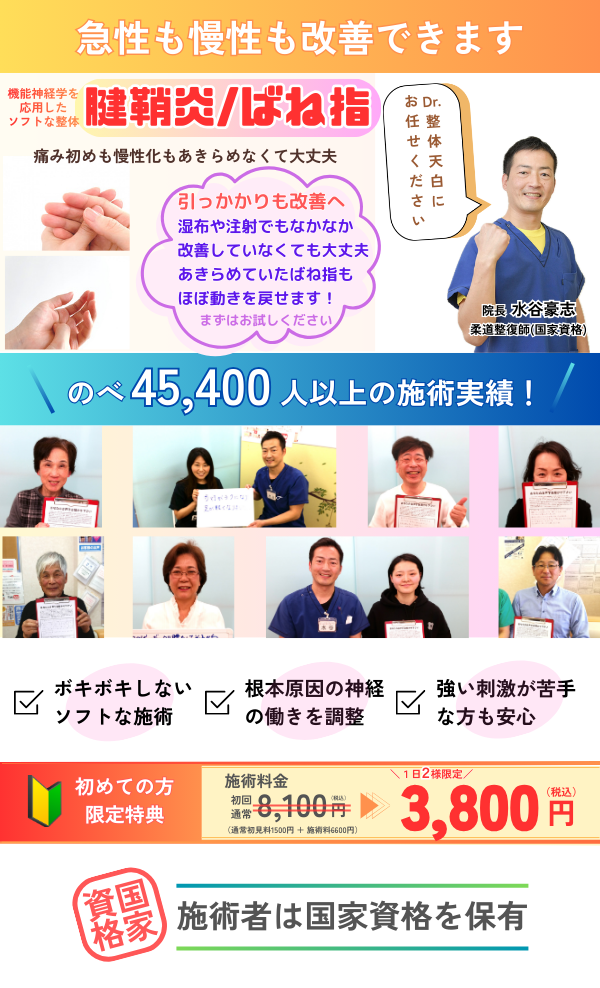 腱鞘炎やばね指を改善へ導くDr.整体 天白を紹介するページのトップ画像